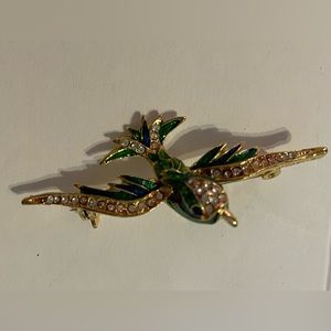 Vintage Sphinx Bird of Paradise Enamel and Rhinestone Pin Brooch